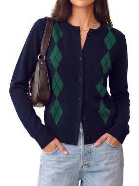Cozy Argyle Cardigan for Women | Fall Sweater | Perfect for Teacher Outfits